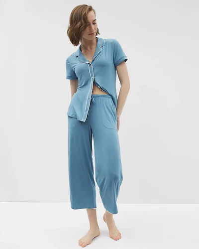Solid Piped Crop Pajama Pant