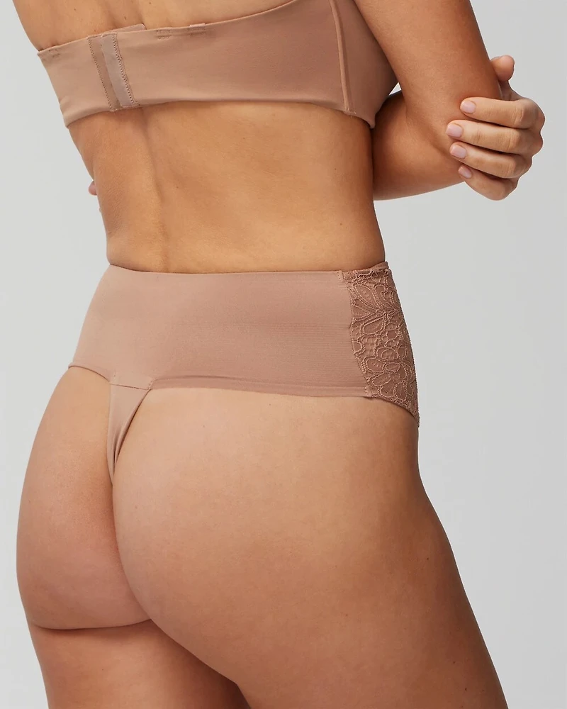 High-Waist Thong Panty With Lace