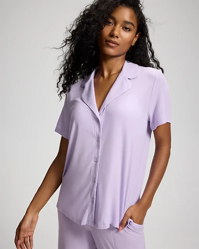 Rib Short Sleeve Notch Collar Pajama Top