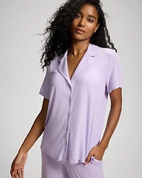 Rib Short Sleeve Notch Collar Pajama Top