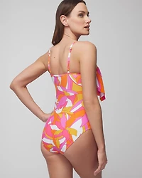 Italic Floral Geometric Overlay One-Piece