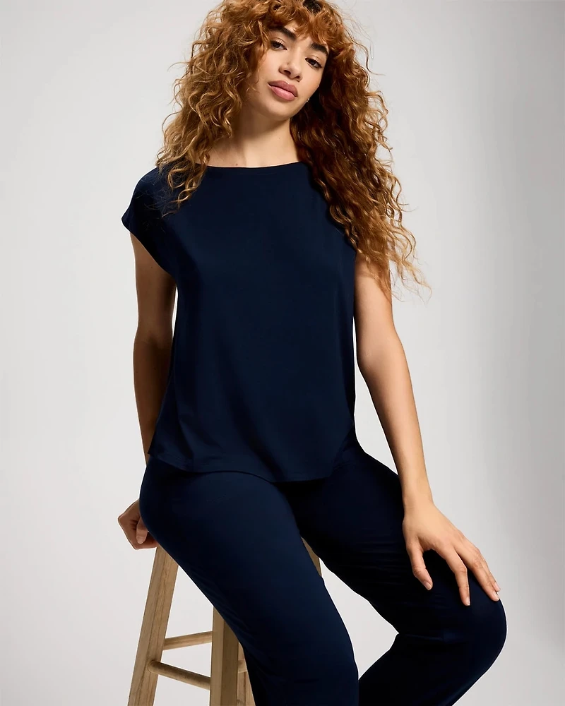 Short Sleeve Boat Neck Top