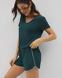 Solid Piped Pajama Shorts
