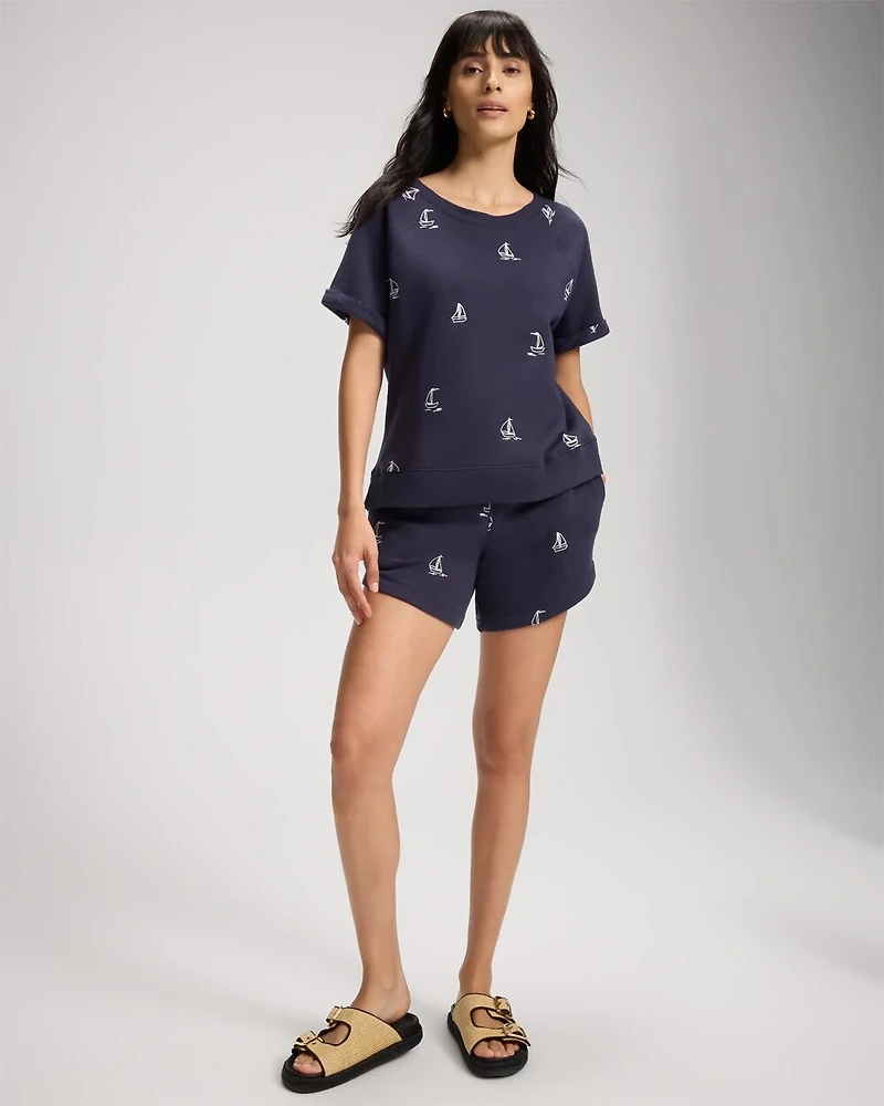 Cotton Terry Relaxed Short Sleeve Rolled Cuff Sweatshirt