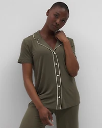 Solid Short Sleeve Notch Collar Pajama Top