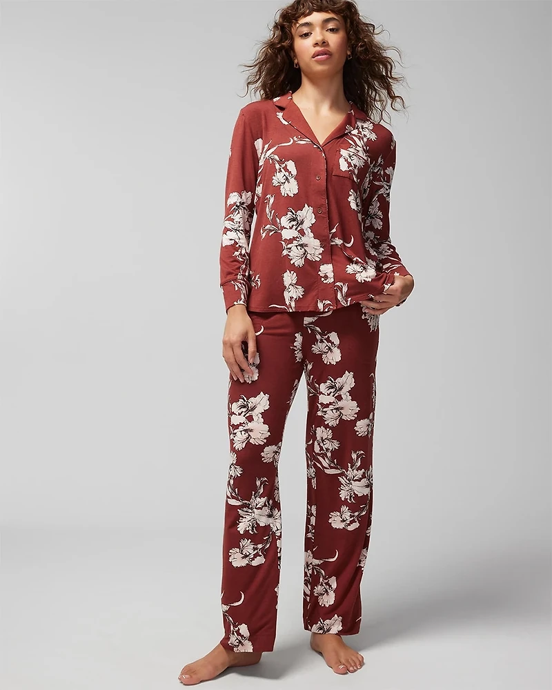 Long-Sleeve Notch Collar Pajama Top