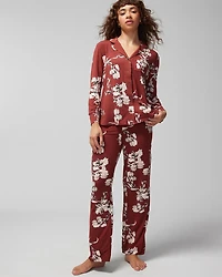 Long-Sleeve Notch Collar Pajama Top