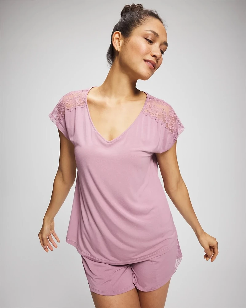 Short Sleeve Lace Pajama Tee