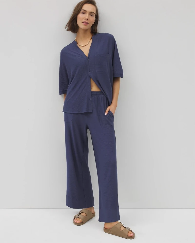 Crinkle Knit Wide Leg Pant