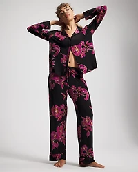 Cool Nights Long Sleeve Notch Collar with Piped Placket Pajama Top