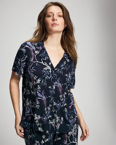 Short Sleeve Notch Collar Pajama Top