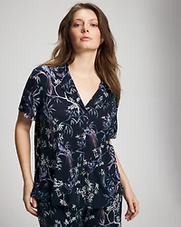 Short Sleeve Notch Collar Pajama Top