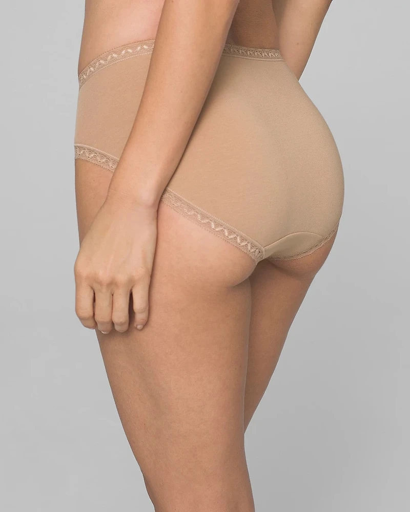 Cotton High-Leg Brief Panty with Lace Trim