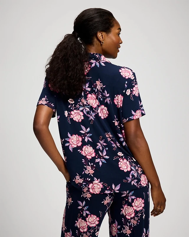 Short Sleeve Notch Collar Pajama Top