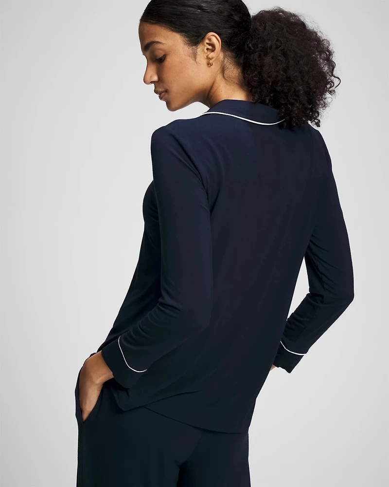 Long-Sleeve Notch Collar Pajama Top