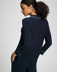 Long-Sleeve Notch Collar Pajama Top
