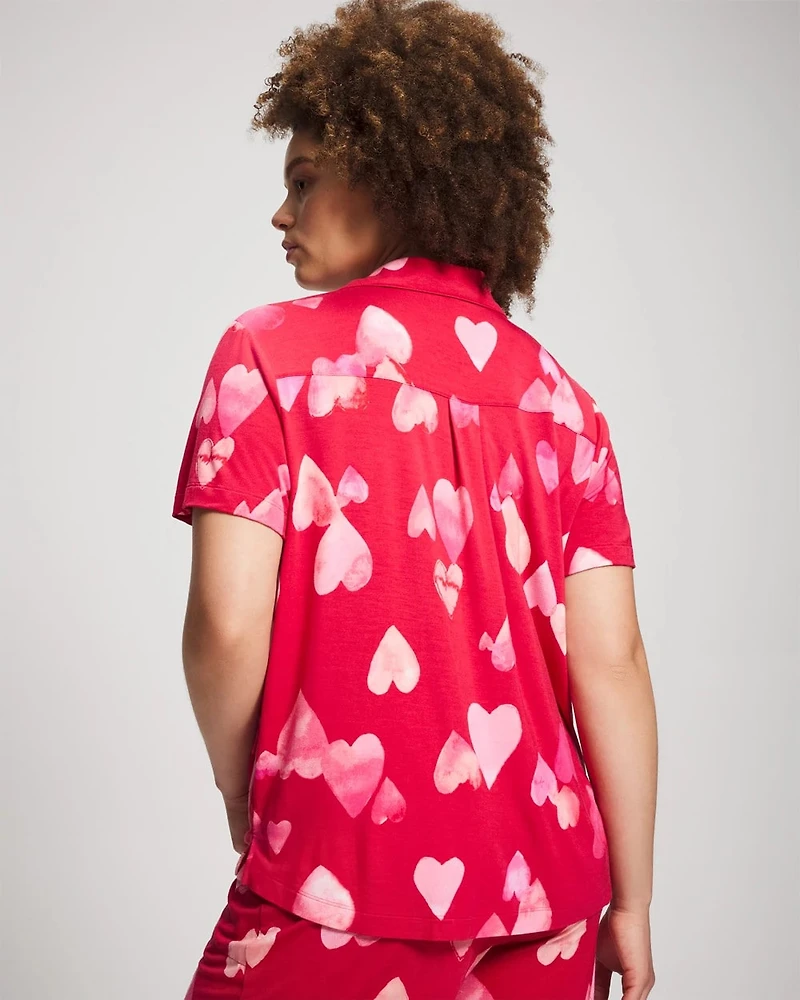 Short Sleeve Notch Collar Pajama Top