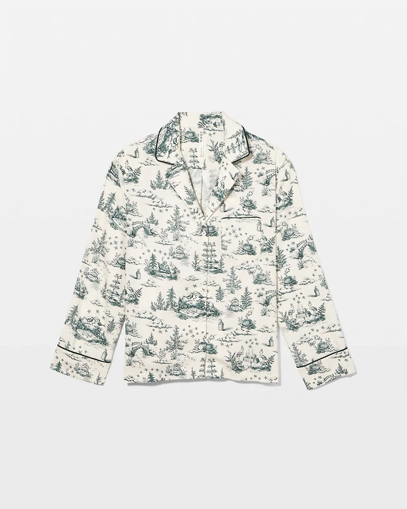 Long-Sleeve Notch Collar Pajama Top