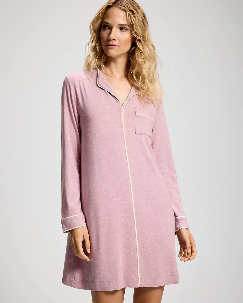 Piped Long-Sleeve Sleepshirt