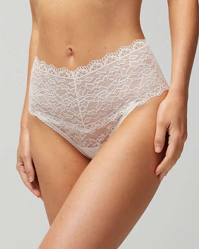 High-Waist Thong Panty with Enchanting Lace