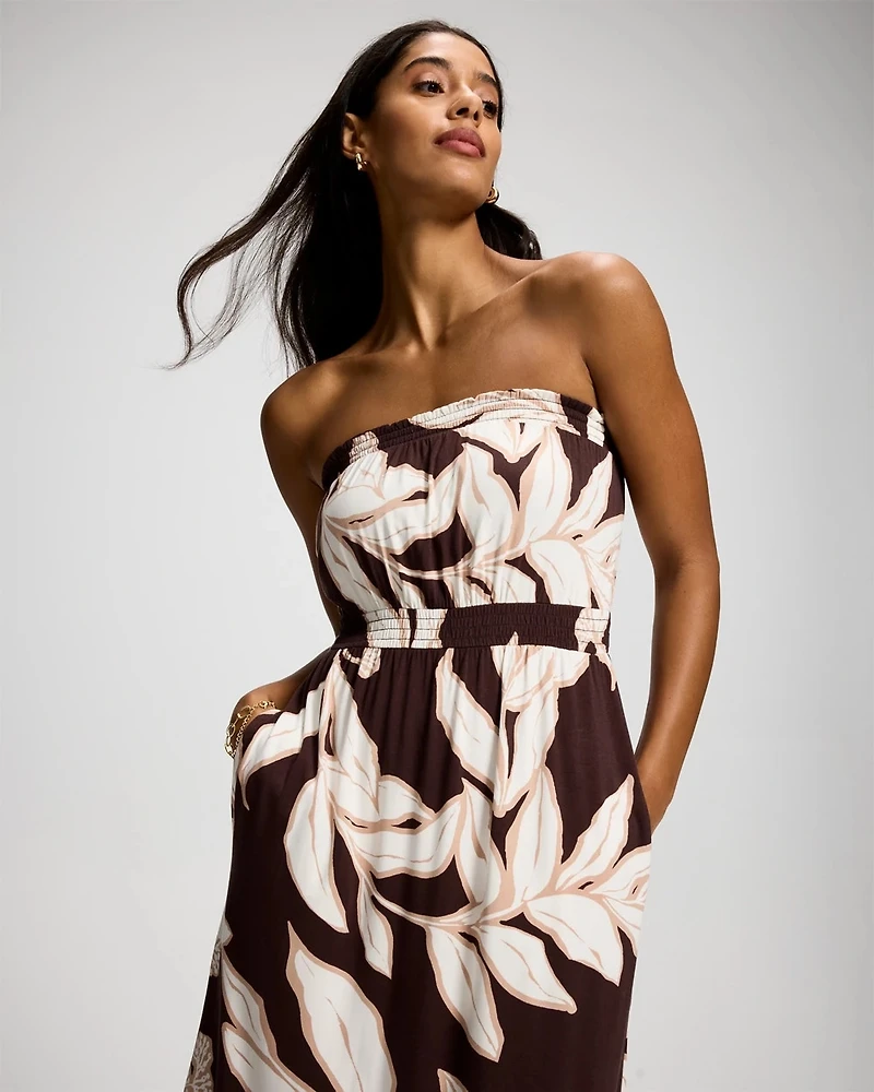 Bandeau Smocked Waist Maxi Dress