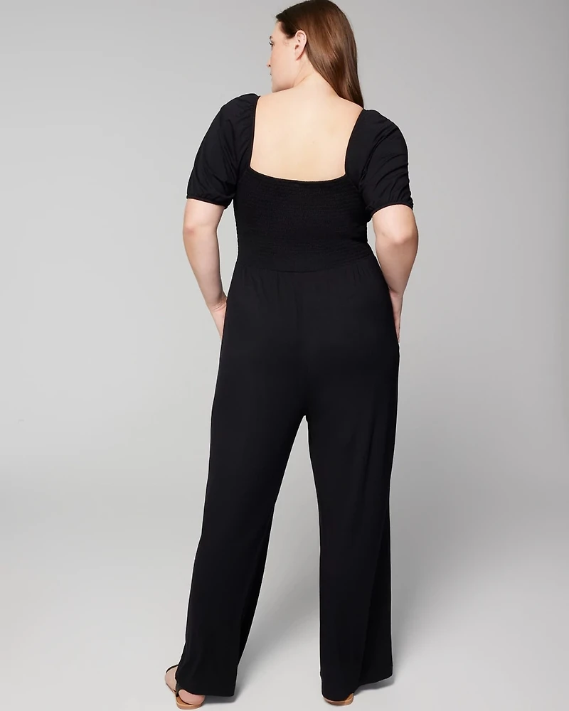 Smocked Wide-Leg Jumpsuit