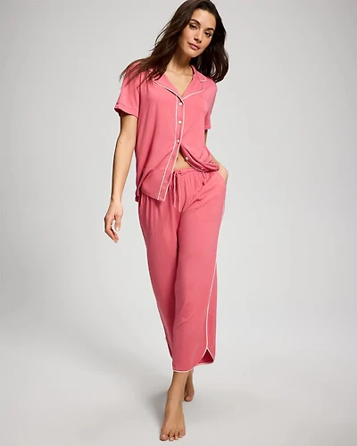 Solid Piped Crop Pajama Pant