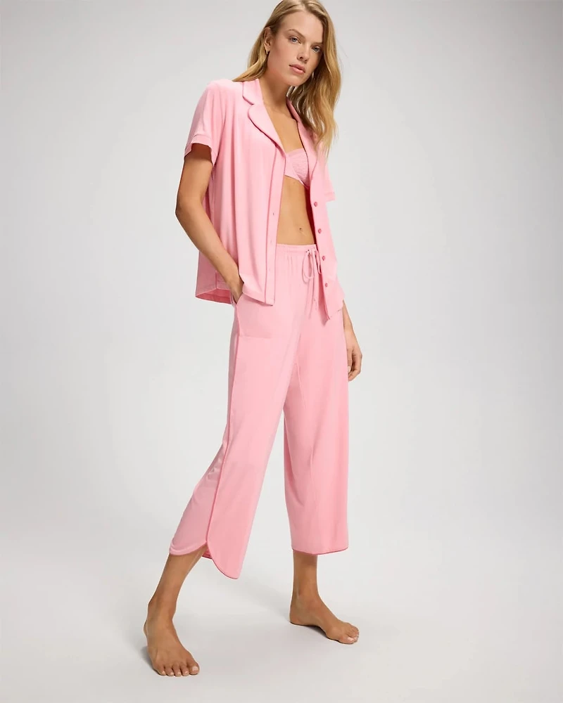 Solid Piped Crop Pajama Pant