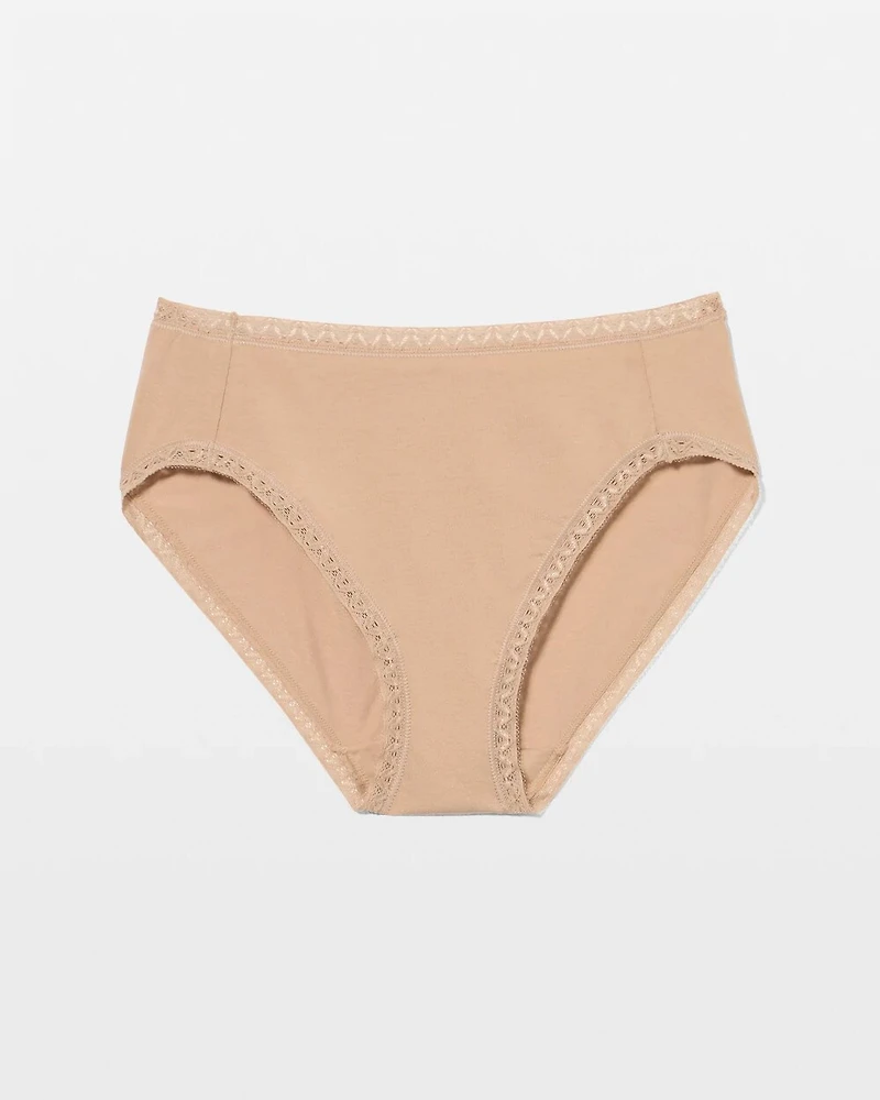 Cotton High-Leg Brief Panty with Lace Trim