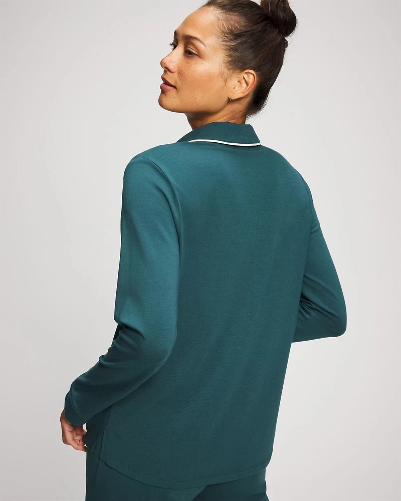 Long-Sleeve Notch Collar Pajama Top