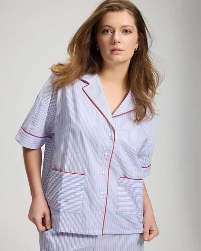 Relaxed Short-Sleeve Noch Collar Pajama Top