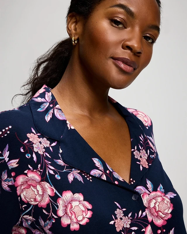 Short Sleeve Notch Collar Pajama Top