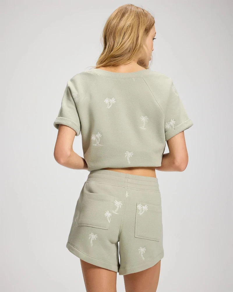 Cotton Terry Relaxed Embroidered Shorts