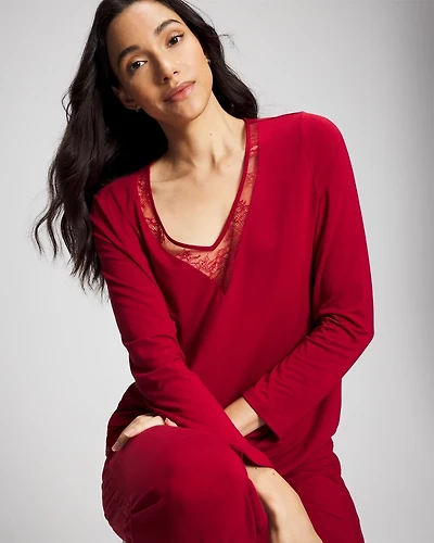 Lace Long Sleeve Pajama Top