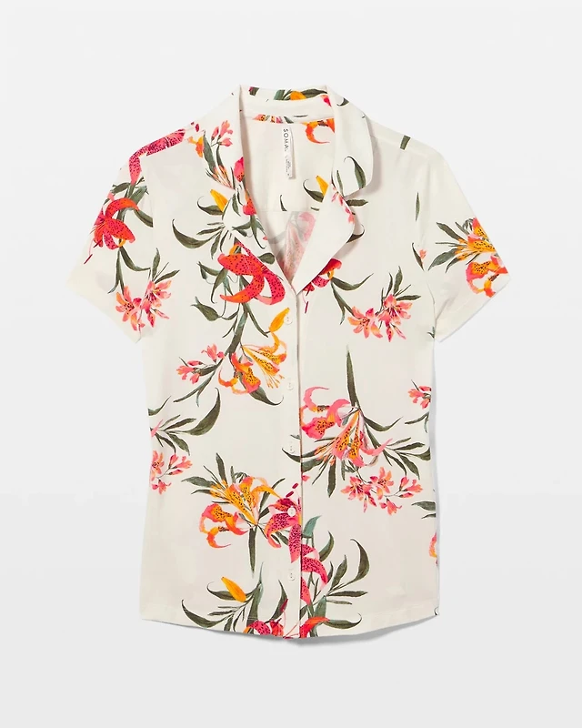 Short Sleeve Notch Collar Pajama Top