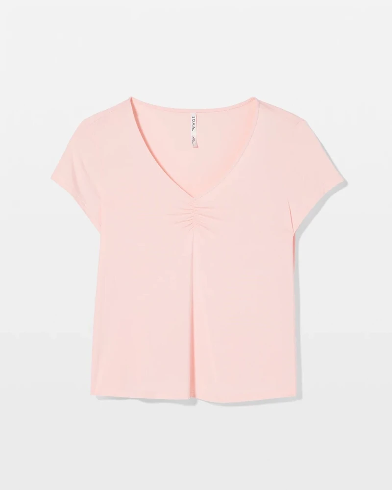 Ruched-Front Short-Sleeve Pajama Tee