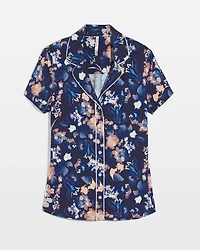 Piped Short Sleeve Notch Collar Pajama Top