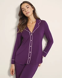 Long-Sleeve Notch Collar Pajama Top
