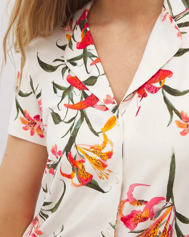 Short Sleeve Notch Collar Pajama Top