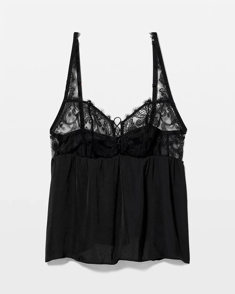 Crinkle Satin + Embroidery Camisole