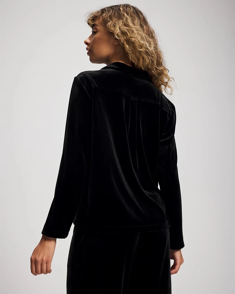 Velvet Long Sleeve Notch Collar Pajama Top