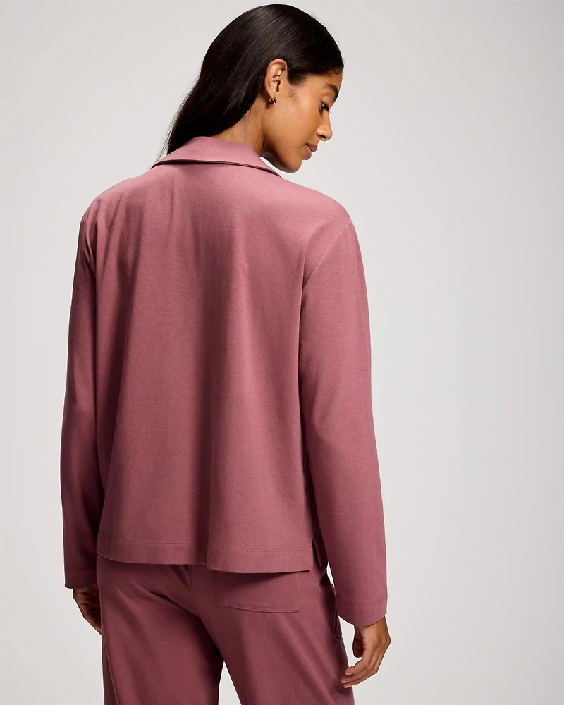 Long-Sleeve Notch Collar Pajama Top