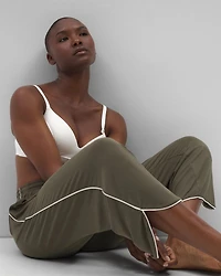 Solid Piped Crop Pajama Pant