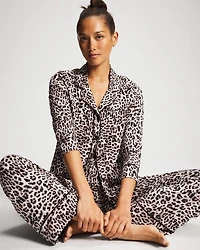 Long-Sleeve Printed Notch Collar Pajama Top
