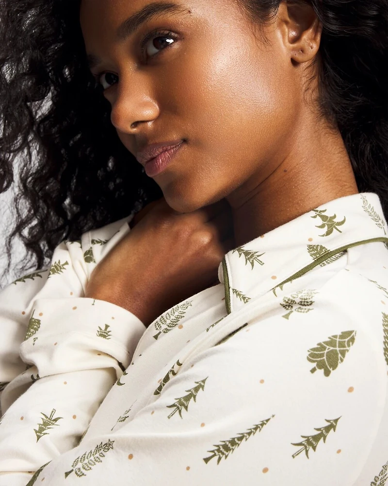 Long-Sleeve Notch Collar Pajama Top