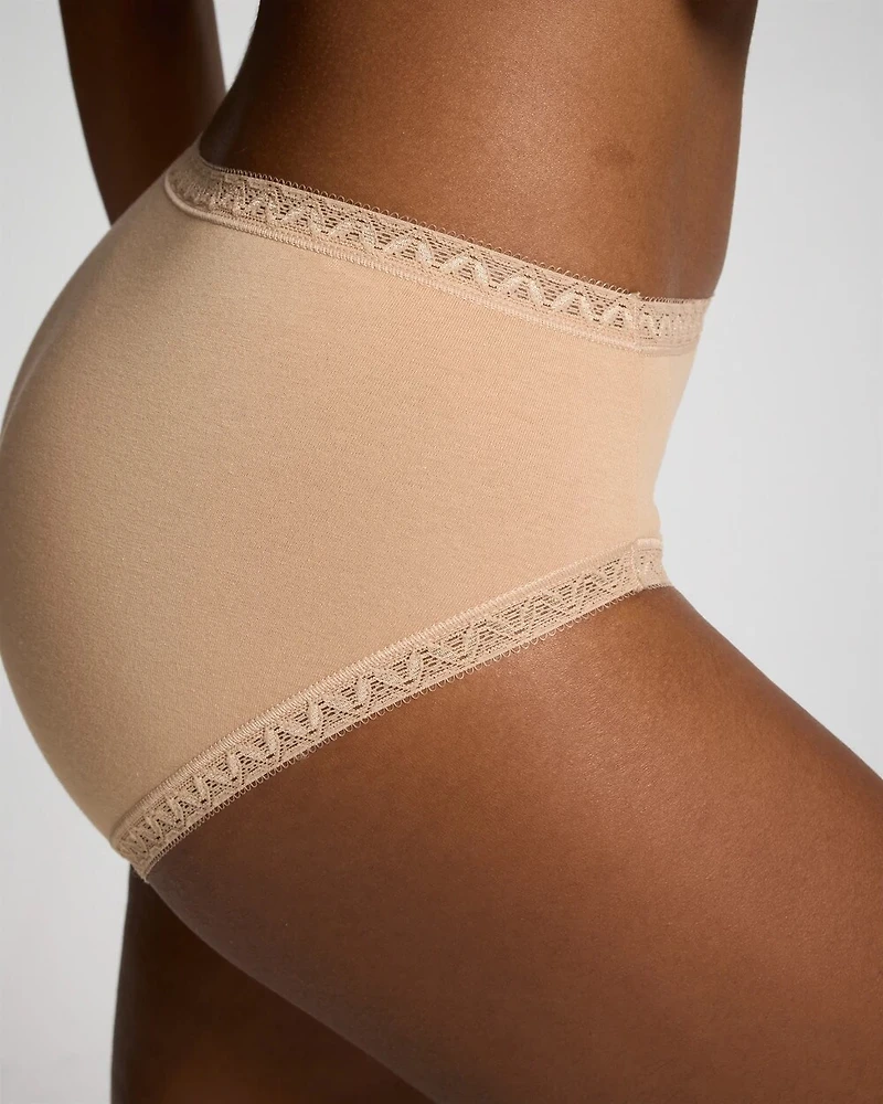 Cotton High-Leg Brief Panty with Lace Trim