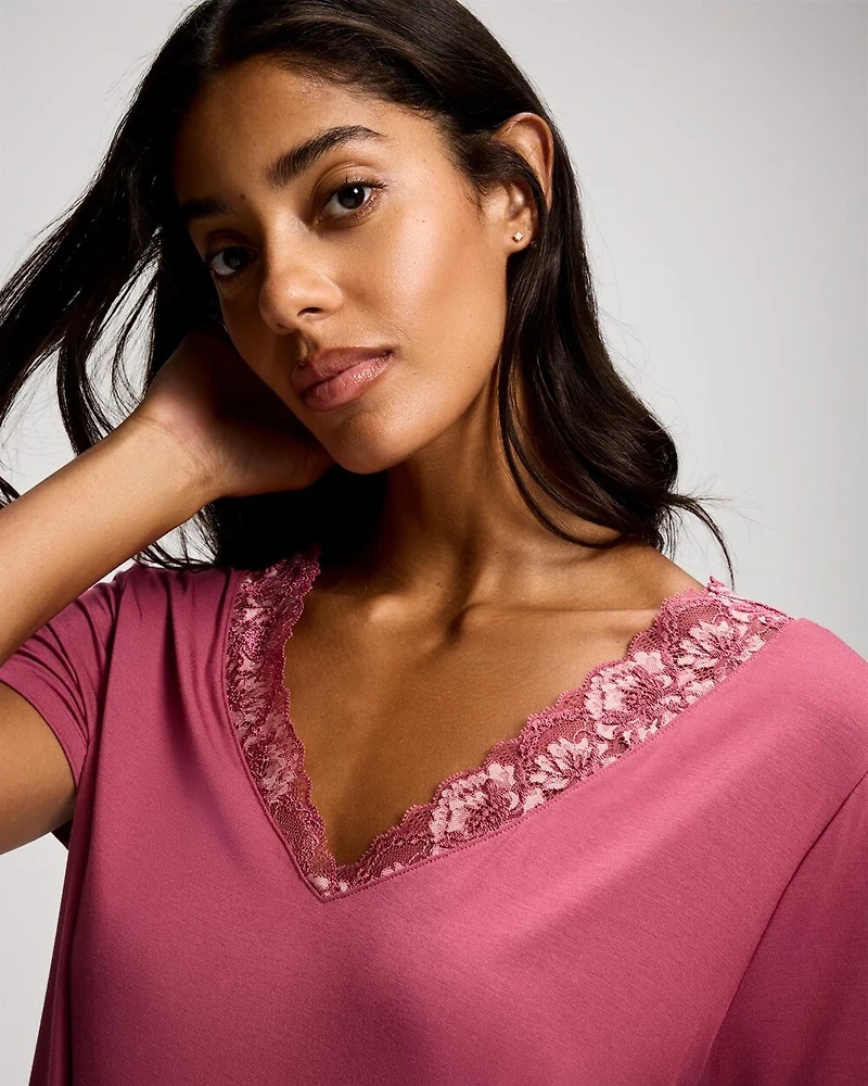 Romantic Lace Short Sleeve Pajama Top