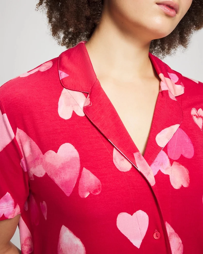 Short Sleeve Notch Collar Pajama Top