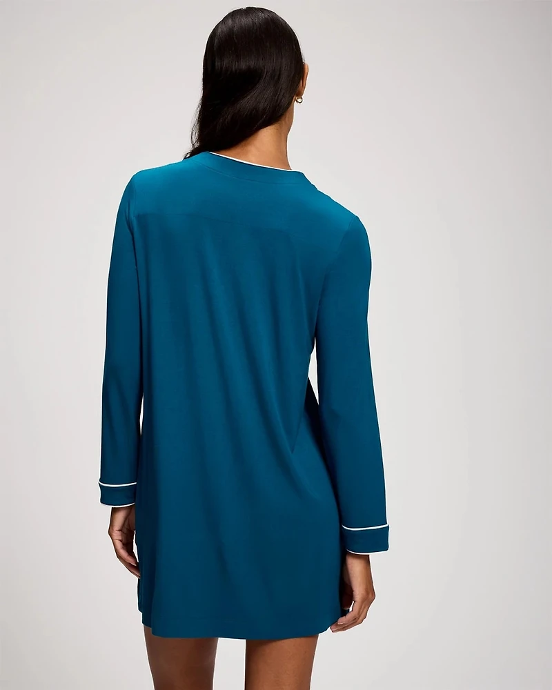 Piped Long-Sleeve Sleepshirt