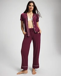 Solid Short Sleeve Notch Collar Pajama Top